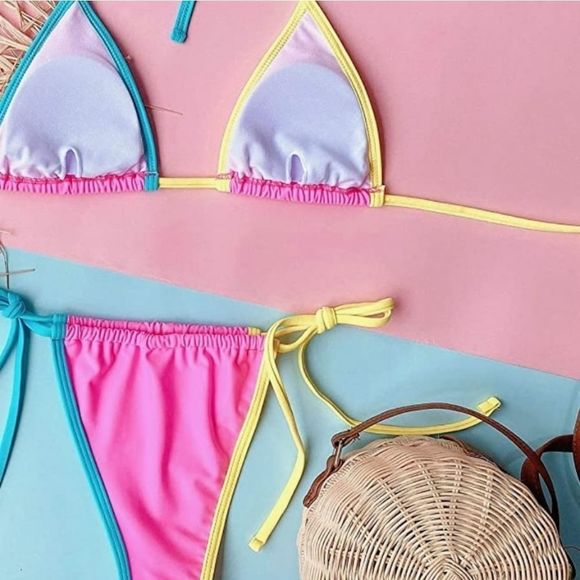 New brazilian style Women's Color Block Halter Tr - Picture 3 of 5